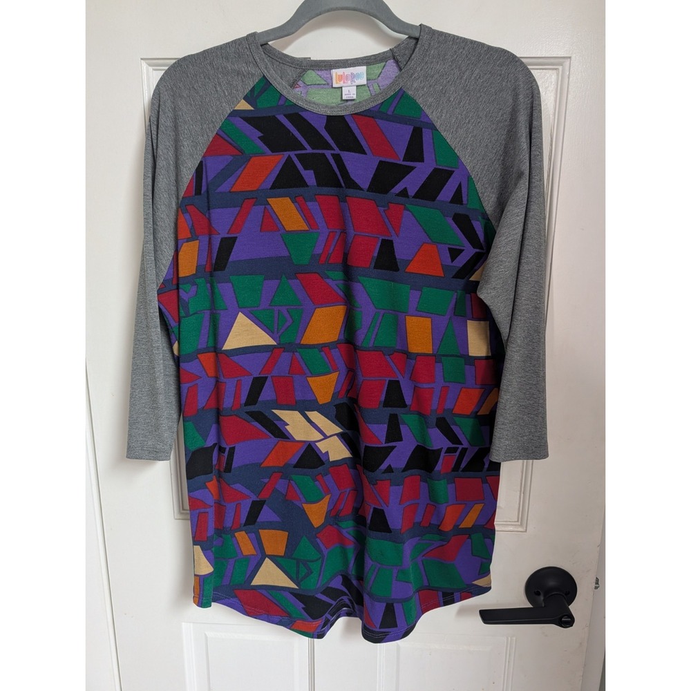 NWT LuLaRoe XL Top Randy Tee Multi-color Burnout Geometric w/ Gray 3/4 Sleeves